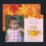 Invitation Citrouille Fille Automne Premier Anniversaire Pail<br><div class="desc">Invitation Premier Anniversaire Fille Automne Citrouille avec photo personnalisée. Invitation Fête d'Anniversaire d'Automne. Paillettes Dorées. Rose,  Orange et Or. Invitation 1er Anniversaire. Pour une personnalisation plus poussée,  veuillez cliquer sur le bouton "Personnaliser" et utiliser notre outil de conception pour modifier ce modèle.</div>
