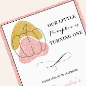 Invitation Citrouille fille rose or Halloween 1er anniversair