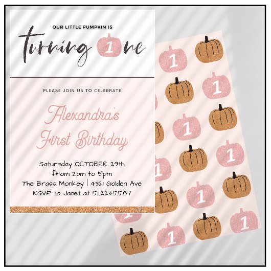 Invitation Citrouille fille rose Parties scintillant Hallowee