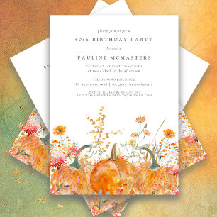 Invitation Citrouille Fleur sauvage Automne Aquarelle 50e Ann