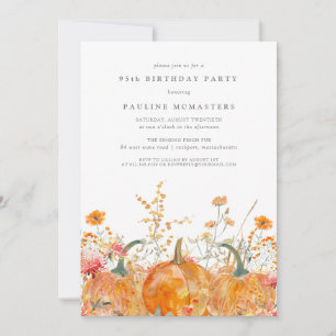 Invitation Citrouille Fleur sauvage Automne Aquarelle 95e Ann