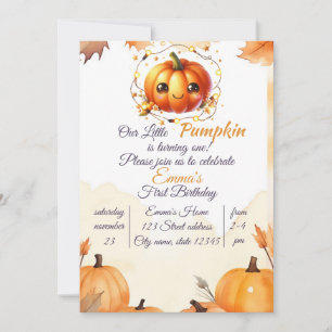 Invitation Citrouille Fleur sauvage Automne Aquarelle Anniver