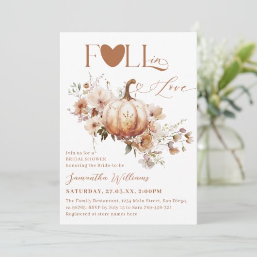 Invitation Citrouille Fleur sauvage Boho Chic Fall Fête des m (Debout devant)