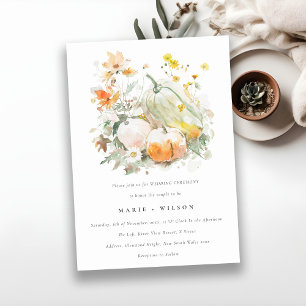 Invitation Citrouille Fleur sauvage chic Pastel Mariage aquar