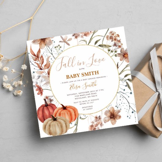 Invitation Citrouille Fleur sauvage Chute d'amour Baby shower