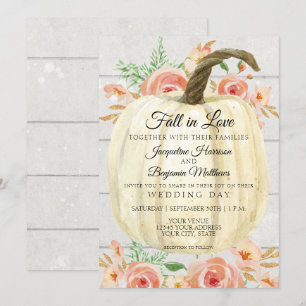 Invitation Citrouille Fleurale Rustique Corail Blanc Shiplap