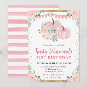 Invitation Citrouille Fleurie Rose Clair Anniversaire 21 Auto