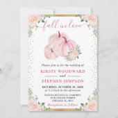 Invitation Citrouille Fleurie Rose Clair Mariage d'Automne (Devant)