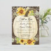 Invitation Citrouille Fleurie Tournesol Rustique Lumière Bois (Debout devant)