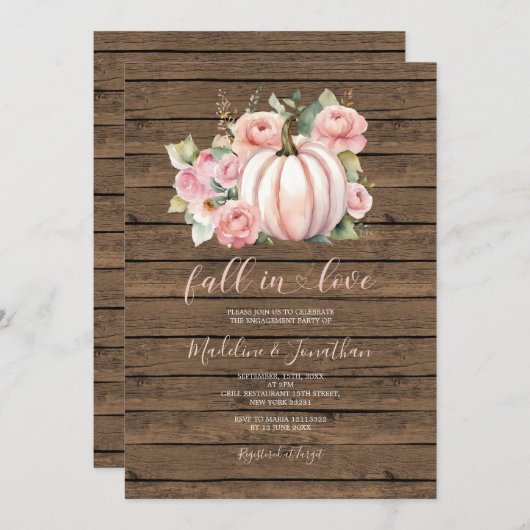 Invitation Citrouille Fleurs Roses Tomber Dans L'Amour (Devant / Derrière)