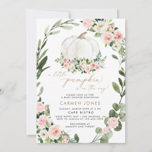 Invitation Citrouille Floral Automne Baby shower Automne Invi (Devant)