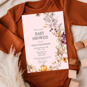 Invitation Citrouille Floral Automne Boho Baby shower Invitat