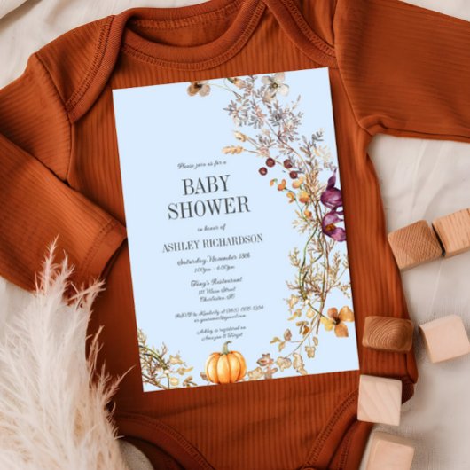 Invitation Citrouille Floral Automne Boho Baby shower Invitat