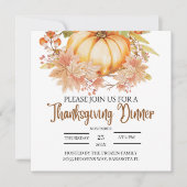 Invitation Citrouille Floral Automne part Thanksgiving Dîner (Devant)