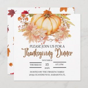 Invitation Citrouille Floral Automne part Thanksgiving Dîner