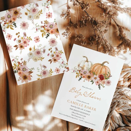 Invitation Citrouille Floral Baby shower automne