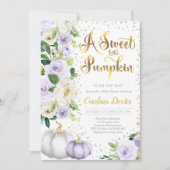 Invitation Citrouille Floral Baby shower automne violet Roses (Devant)