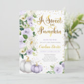 Invitation Citrouille Floral Baby shower automne violet Roses (Debout devant)