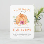 Invitation Citrouille Floral Baby shower d'automne (Debout devant)