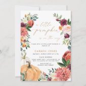 Invitation Citrouille floral Baby shower d'automne genre neut (Devant)