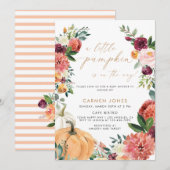Invitation Citrouille floral Baby shower d'automne genre neut (Devant / Derrière)