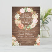 Invitation Citrouille Floral Baby shower de couronnes en bois (Debout devant)
