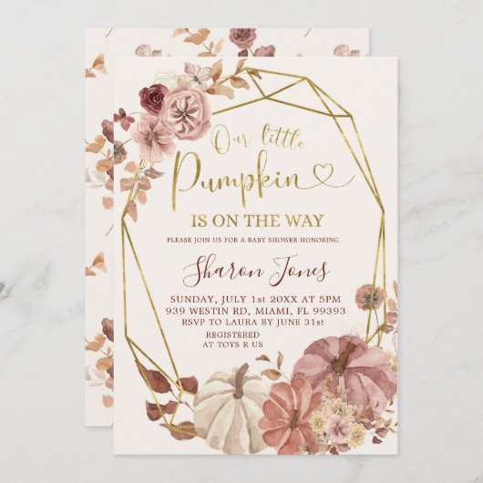 Invitation Citrouille Floral Boho Géométrique Automne En Rout (Devant / Derrière)