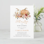 Invitation Citrouille Floral chute en amour avec Baby shower (Debout devant)