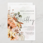 Invitation Citrouille floral d'automne Script QR Code Mariage (Devant / Derrière)
