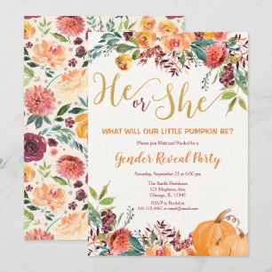 Invitation Citrouille floral d'automne sexe révéler l'invitat