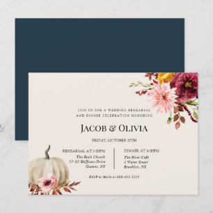 Invitation Citrouille Floral Mariage Dîner de répétition invi