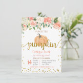 Invitation Citrouille Floral Pink Gold 1er anniversaire (Debout devant)