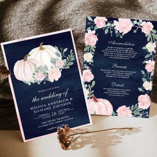 Invitation Citrouille floral rose roux tout en un Mariage de
