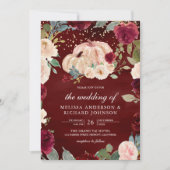Invitation Citrouille floral Rustique Peach or Mariage Bourgo (Devant)
