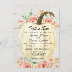 Invitation Citrouille floral rustique Pêche Corail White Ship
