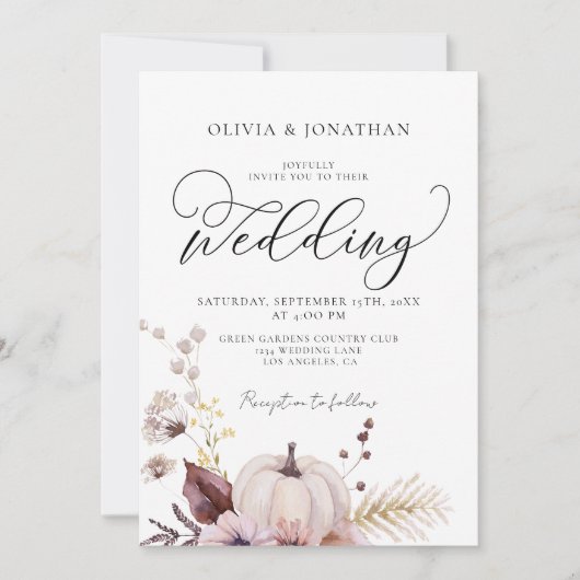 Invitation Citrouille floral tout en 1 Budget QR Code Mariage (Devant)