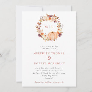 Invitation Citrouille Floral Wreath Mariage