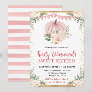 Invitation Citrouille Florale Rose Clair Automne Douce 16