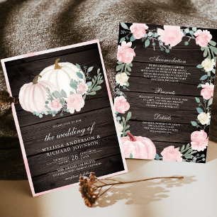 Invitation Citrouille Florale Rose Fardée Tout en Un Mariage