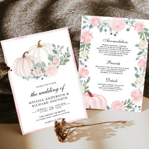 Invitation Citrouille Florale Rose Gênant Tout en Un Mariage