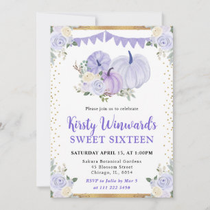 Invitation Citrouille Florale Violet Pastel Automne Douze Ans