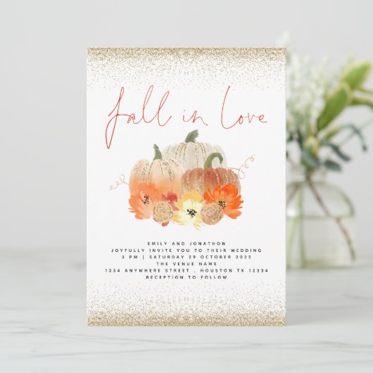 Invitation Citrouille Florals Parties scintillant or chute en (Debout devant)