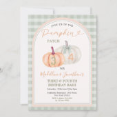 Invitation Citrouille Frère & Soeur Patch En vichy Anniversai (Devant)