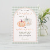 Invitation Citrouille Frère & Soeur Patch En vichy Anniversai (Debout devant)