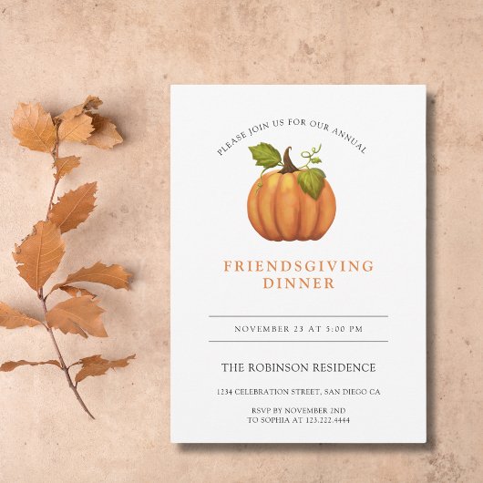 Invitation Citrouille Friendsgiving Thanksgiving