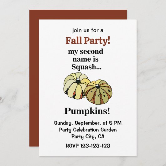Invitation Citrouille Funny Fall Party (Devant / Derrière)