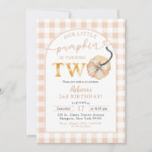 Invitation Citrouille Gingham Orange Élégant 2e Anniversaire (Devant)
