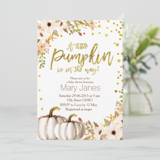 Invitation citrouille Gold (Debout devant)