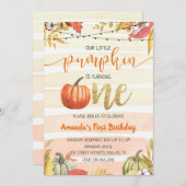 Invitation Citrouille Gold Fall Orange First Birthday Invitat (Devant / Derrière)