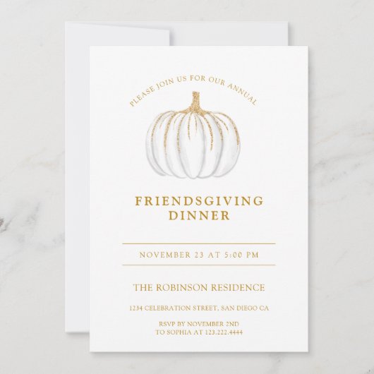 Invitation Citrouille Gold Script Friendsgiving Thanksgiving (Devant)